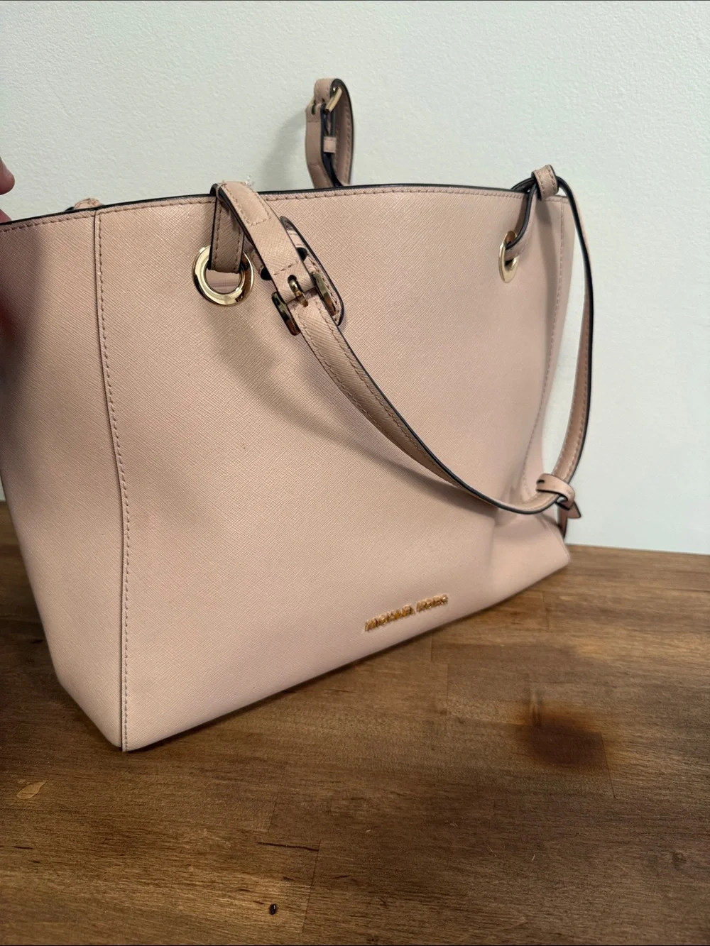 Michael Kors Dusty Rose Saffiano Leather Tote with Logo Charm